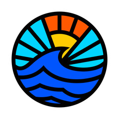 Ocean Sun Vector Logo Design Template