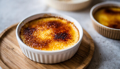 crème brûlée dessert, golden caramelized top under vibrant backlight - obrazy, fototapety, plakaty