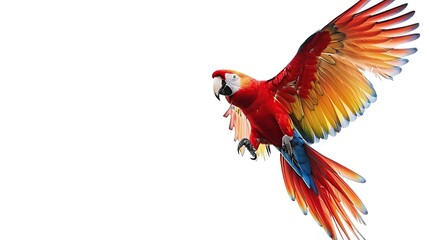 Fototapeta premium colorful parrot flying on white background. image of animal. copy space for text.