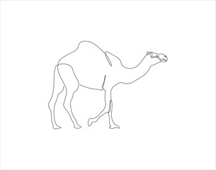Continuous Line Drawing Of Camel. One Line Of Arabian Camel. Camel In Arabia Continuous Line Art. Editable Outline.