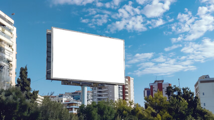 Outdoor Billboard Mockup with Blue Sky and Clouds
