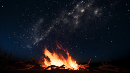 Fototapeta na wymiar Evening outdoor nature background with campfire closeup