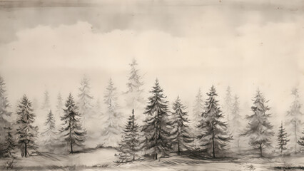 Obraz premium Winter Pine Trees Painting