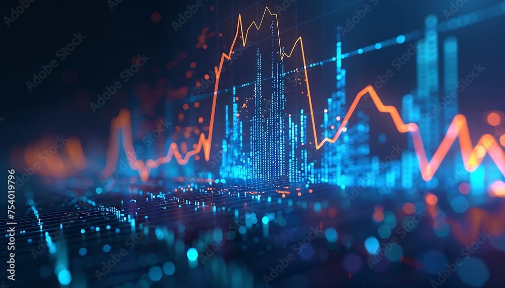 Poster digital graph of rapid investment growth, skyrocketing stocks dynamic graph showing stocks soaring u