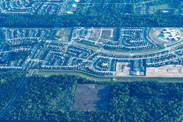 Aerial view of the Houston Suburbs near Lake Houston