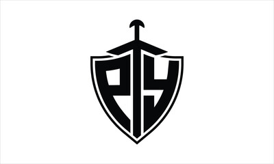 PY initial letter shield icon gaming logo design vector template. batman logo, sports logo, monogram, polygon, war game, symbol, playing logo, abstract, fighting, typography, icon, minimal, knife logo