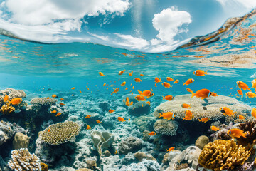 Underwater wildlife a vibrant coral reef landscape with tropical fish AI Generative