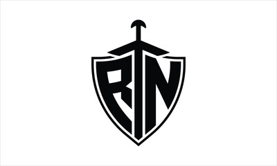 RN initial letter shield icon gaming logo design vector template. batman logo, sports logo, monogram, polygon, war game, symbol, playing logo, abstract, fighting, typography, icon, minimal, knife logo
