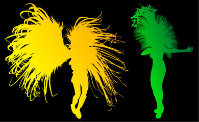 samba, baile, brasil, danza, carnaval, silueta, color, vector, pegatina, plumas, traje, ilustracion, angel, diablo	
