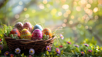 basket full of colorful easter eggs