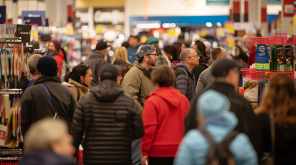 Obraz premium The atmosphere is electric with shoppers buzzing with excitement and determination to snag the biggest savings.
