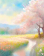 優しい春の光と桜のイラスト