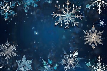 Fototapeta na wymiar Abstract blue background with snowflakes and stars. Festive winter holiday wallpaper. Generative AI