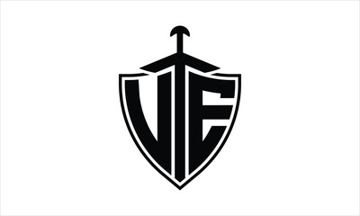 VE initial letter shield icon gaming logo design vector template. batman logo, sports logo, monogram, polygon, war game, symbol, playing logo, abstract, fighting, typography, icon, minimal, knife logo