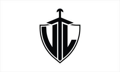 VL initial letter shield icon gaming logo design vector template. batman logo, sports logo, monogram, polygon, war game, symbol, playing logo, abstract, fighting, typography, icon, minimal, knife logo
