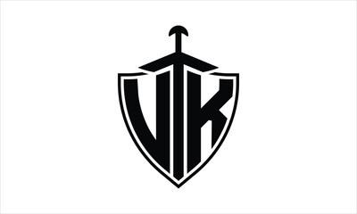VK initial letter shield icon gaming logo design vector template. batman logo, sports logo, monogram, polygon, war game, symbol, playing logo, abstract, fighting, typography, icon, minimal, knife logo
