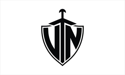 VN initial letter shield icon gaming logo design vector template. batman logo, sports logo, monogram, polygon, war game, symbol, playing logo, abstract, fighting, typography, icon, minimal, knife logo
