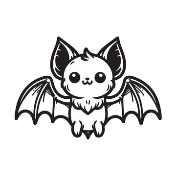 Line art of cute bat cartoon vector