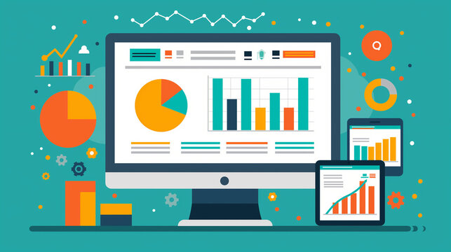 Concept of Data Analysis for website and mobile website. Data analytics for company marketing solutions or financial performance. Budget accounting or statistics concept. flat design illustration.