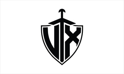 VX initial letter shield icon gaming logo design vector template. batman logo, sports logo, monogram, polygon, war game, symbol, playing logo, abstract, fighting, typography, icon, minimal, knife logo