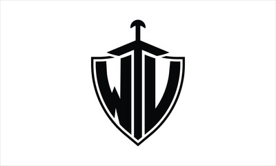 WU initial letter shield icon gaming logo design vector template. batman logo, sports logo, monogram, polygon, war game, symbol, playing logo, abstract, fighting, typography, icon, minimal, knife logo