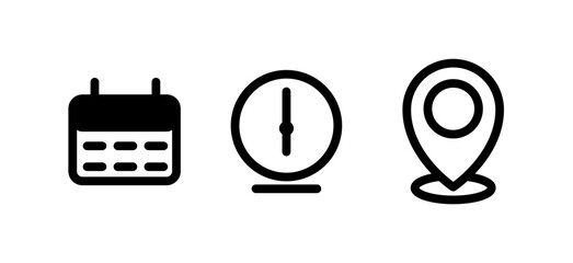 date, time & location pin icon set