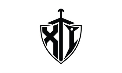 XI initial letter shield icon gaming logo design vector template. batman logo, sports logo, monogram, polygon, war game, symbol, playing logo, abstract, fighting, typography, icon, minimal, knife logo