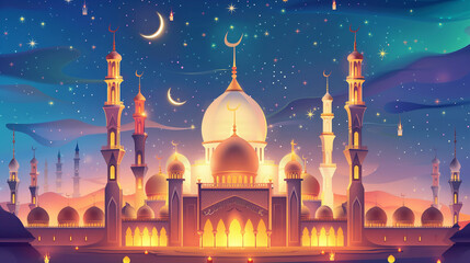 Decorated mosque in Eid Mubarak Happy Eid Ramadan background