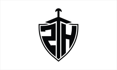ZH initial letter shield icon gaming logo design vector template. batman logo, sports logo, monogram, polygon, war game, symbol, playing logo, abstract, fighting, typography, icon, minimal, knife logo
