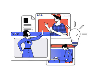 Flat vector illustration of business people operating work scene
