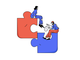 Flat vector illustration of business people operating work scene
