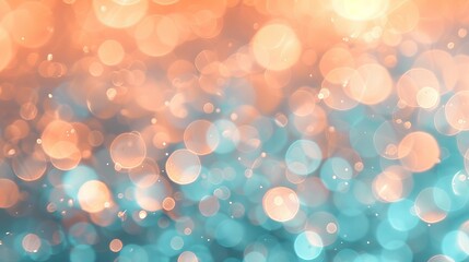 Elegant mint green, peach orange, and white silver bokeh background with a soft abstract blur effect