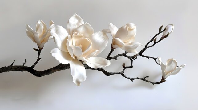 Beautiful magnolia flower bouquet isolated on white  background ,,generative ai,