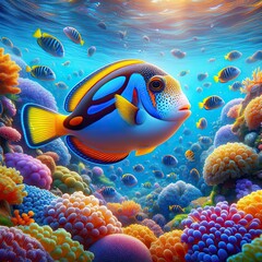 Fototapeta premium beautiful blue tang fish in the open sea - version 4