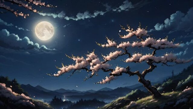 Sakura tree with a moonlight 