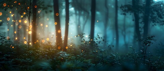 Twilight Mystical Forest with Fireflies Creating Ethereal Atmosphere
