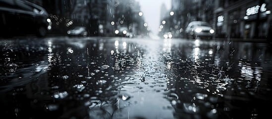 Rainy Street Reflections in Black and White, To provide an evocative and dramatic background for a video or website, conveying a sense of solitude,