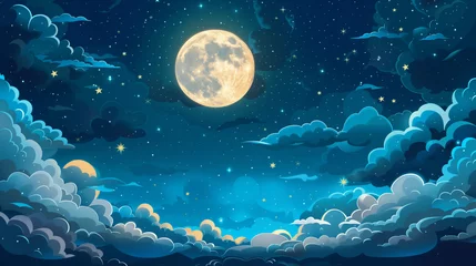 Fotobehang full moon  stars  and clouds on the dark midnight sky. Night sky scenery  © AhmadSoleh