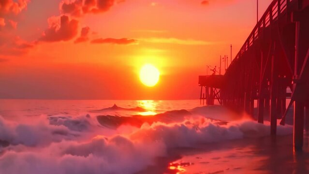 sunset over the sea. 4k video animation