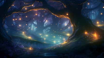 Obraz premium Mysterious forest, glowing trees