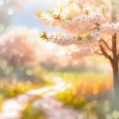 美しい春の背景イラスト（柔らかな光、きらきらの玉ボケ）
