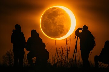 The breathtaking view of a solar eclipse, with the sun's corona visible, is partially obscured by the dark silhouette of tree leaves.
generative ai - obrazy, fototapety, plakaty