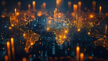 Obraz premium world economic growth concept with pointing arrow, world map background.