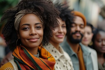 A diverse group of women with natural hair and headwraps stand together, symbolizing unity and cultural pride.
generative ai - obrazy, fototapety, plakaty