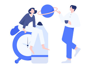 Flat vector illustration of business people operating work scene
