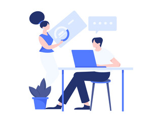 Flat vector illustration of business people operating work scene
