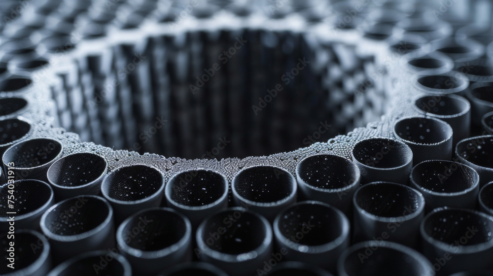 Wall mural a detailed closeup of a large circular array of cylindrical tubes made of a lightweight foamlike mat