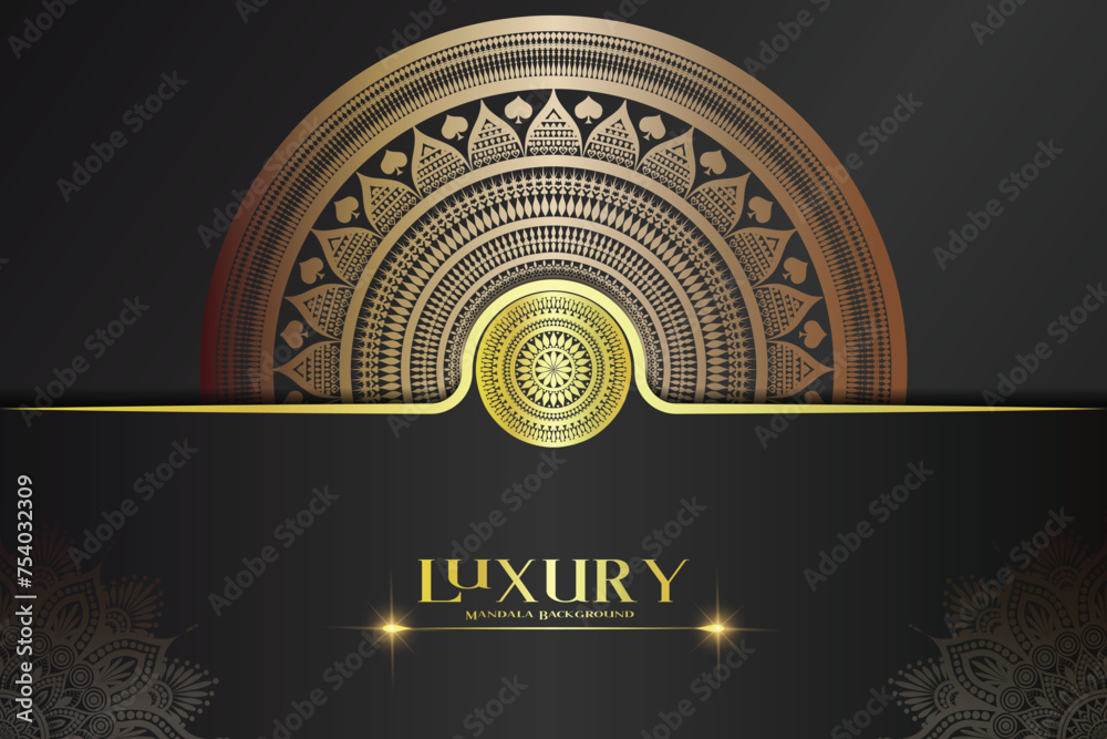 Wall mural Art & IllustratioLuxury ornamental mandala background with golden arabesque patterns, element for invitation, meditation poster, yoga, wedding, book cover, cover page, luxury mandala art illustrationn