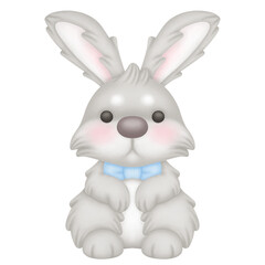 Obraz premium hand drawn watercolor illustration easter bunny with blue bow