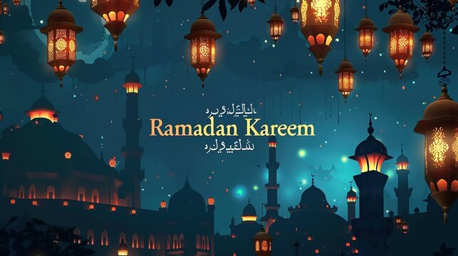  Ramadan Kareem and Ramadan Mubarak. beautiful   greeting card and Arabic Islamic calligraphy. Traditional holy month Mubarak and Karim for Muslims.  